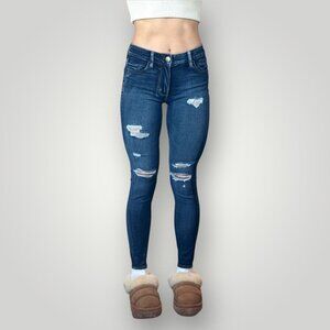 American Eagle 360 Super Stretch Skinny Jeans Womens Mid Rise Distressed Denim